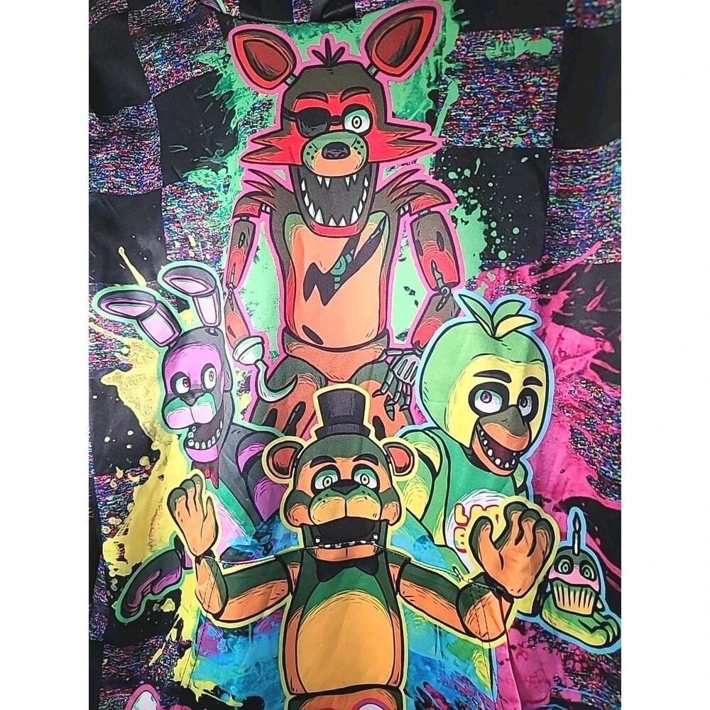 Five Nights At Freddys Game Over Mens Black Graphic Logo Hoodie Pullover AOP - Picture 3 of 9